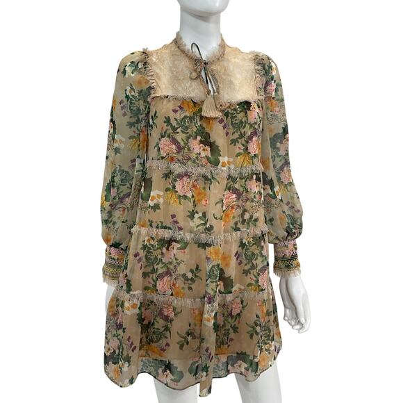 Alice + Olivia Floral Romance Almond 'Marcie Babydoll' Mini Dress Size S - Picture 2 of 5
